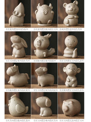 Yuxuan Fingertip Tea Pet 12 Bürc Bürcləri Donuz, Qoyun, Toyuq, Dovşan Kobud dulusçuluq çayı ofis və ev üçün bənövşəyi gildən bəzəklər üçün qaldırıla bilər.