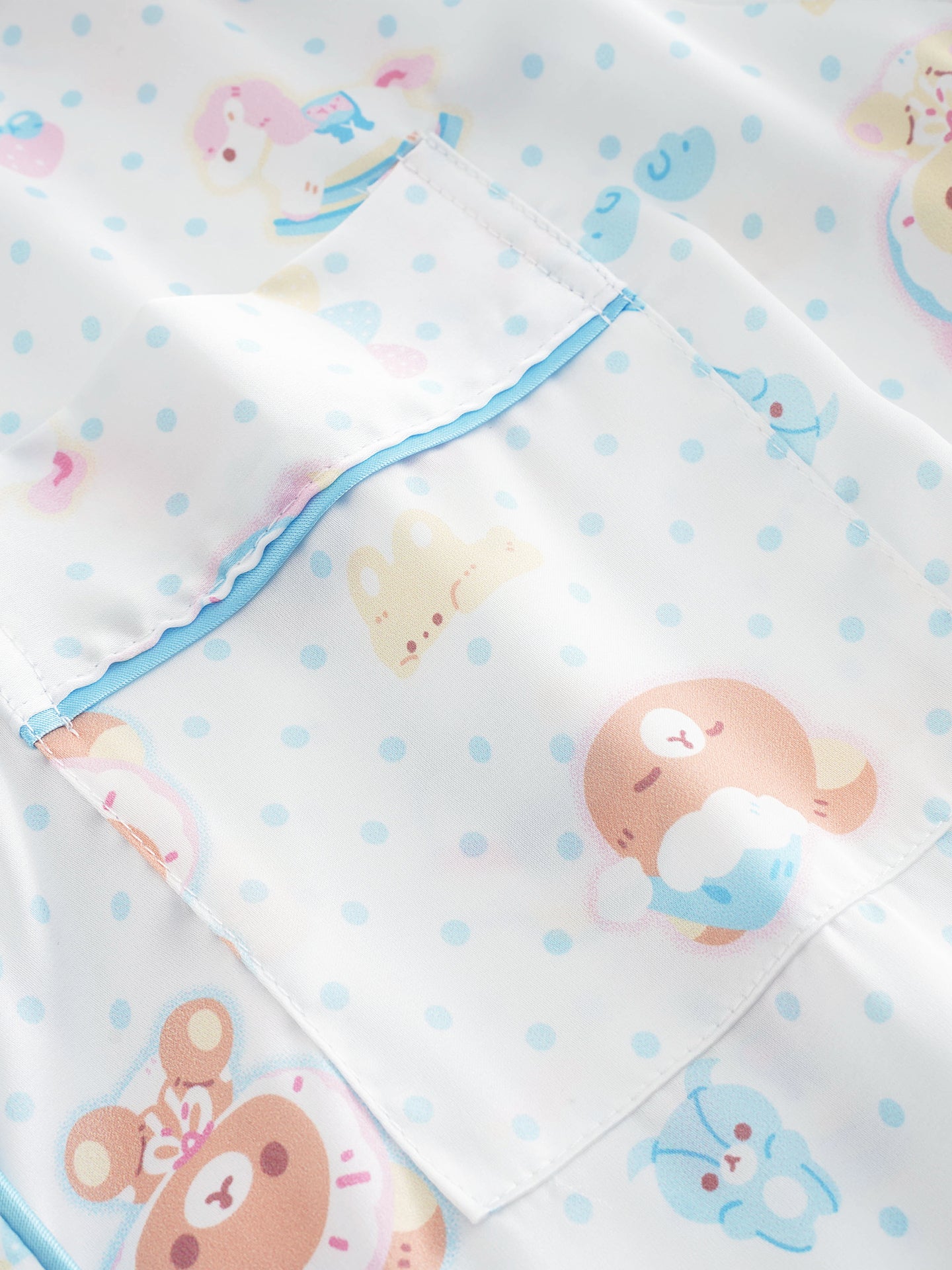 Rilakkuma pijama qadın yay buz ipək qısaqol şort və şalvar üç parça dəst cizgi filmi sevimli polka nöqtəli ağ ev paltarı