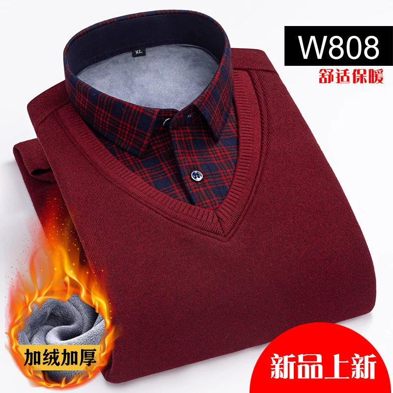 Paul Kişi İsti Köynək, Süni İki Parçalı, Yun Astarlı, Qalın Köynək Yaxalıqlı, Trikotaj Sviter, Böyük Ölçülü Üst Qat