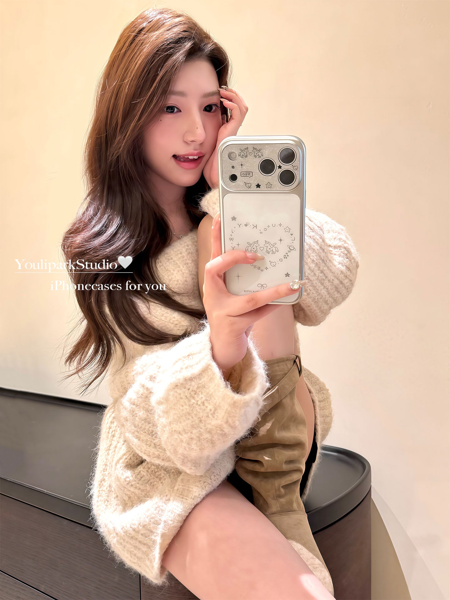 Yuri Park ins sevimli parıldayan sevgi xətləri graffiti mələk pony 17 17pro Apple 17ProMax mobil telefon qutusu iPhone16 hər şey daxil 14 yeni 16Promax qoruyucu örtük