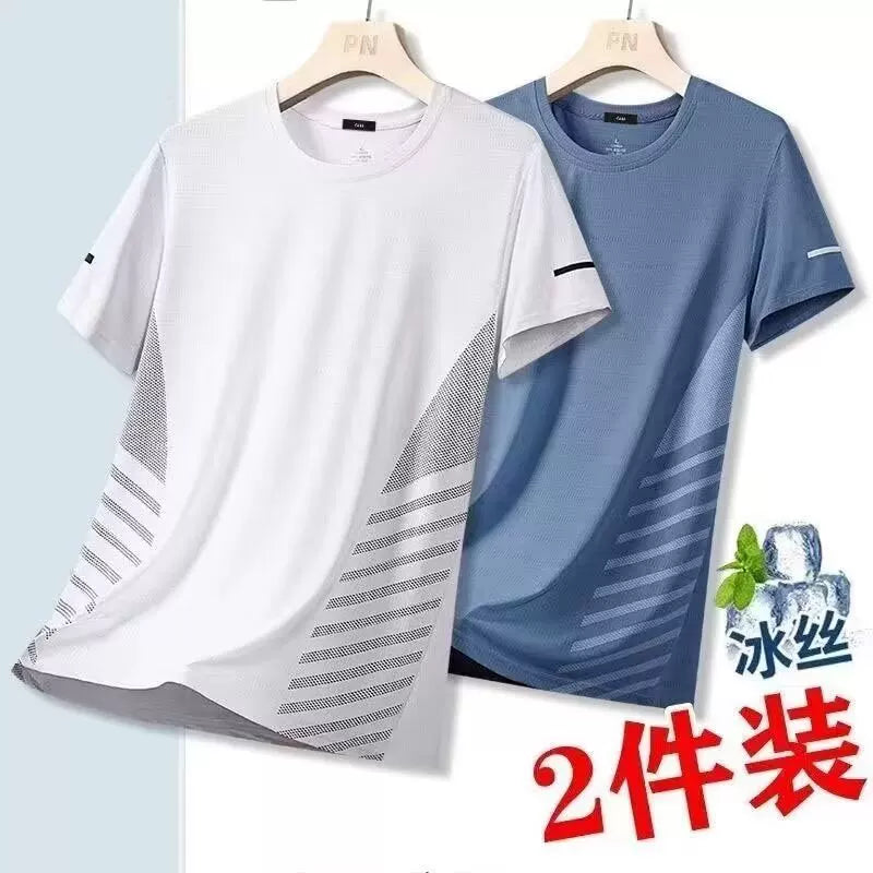 Guangzhou On Thirteen Lines Buz İpək Qısaqol T-shirt Kişi Yay İncə Bölmə 2024 Yeni Yarımqol T-shirt Üst Geyim Zirzəmi