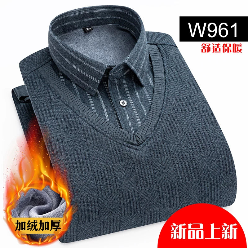 Paul Kişi İsti Köynək, Süni İki Parçalı, Yun Astarlı, Qalın Köynək Yaxalıqlı, Trikotaj Sviter, Böyük Ölçülü Üst Qat