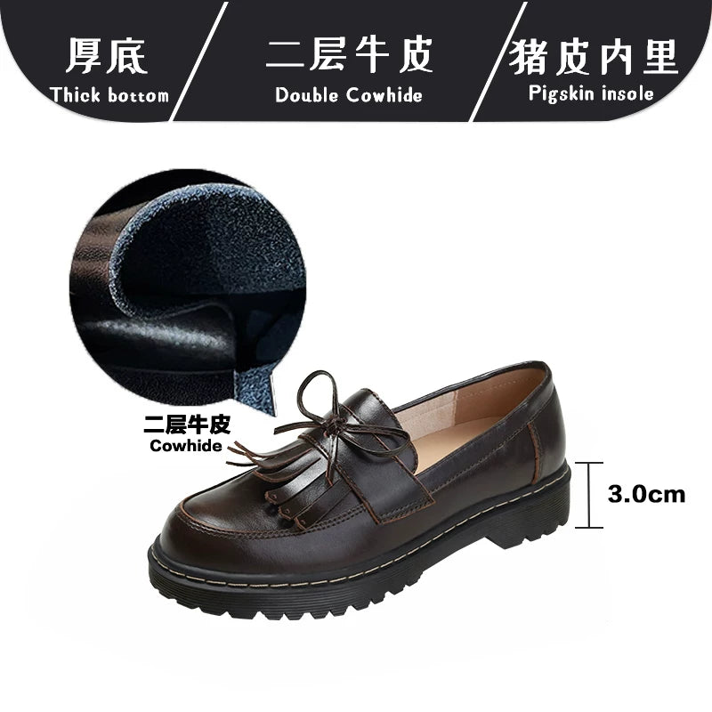 Retro püsküllü loferlər, qadın orijinal dəridən qalın dabanlı bantlı ayaqqabılar, 2022 yeni stil Britaniya stilində dəri ayaqqabılar, JK formalı ayaqqabılar