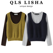 Cholisa'nın çox şirin erkən yaz iki hissəli trikotaj jilet jilet uzunqol köynək Koreya üslubunda geyim dəsti