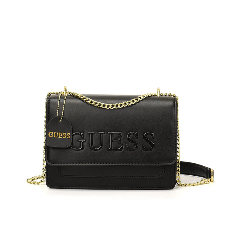 This year's trending bags: new high-end, light-colored luxury letter print shoulder bag for 2025, small square bag with black chain crossbody.