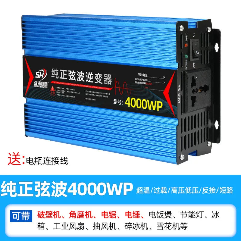 High power inverter for vehicles, trucks, electric vehicles and household use; 12V/24V/48V/60V to 220V converter.