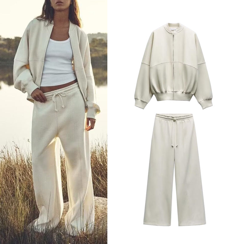 ZA Payız Yeni Fermuarlı Bomber Gödəkçə Sviter 3199802 Yüksək Belli Yun Şalvar 3199803