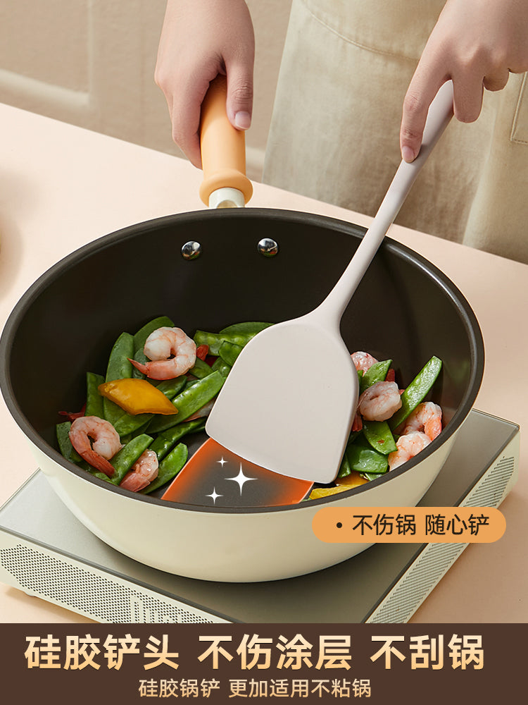 Cuidahuang silikon spatula, yapışmayan tava, xüsusi qida dərəcəli yüksək temperatura davamlı silikon yemək spatula, süzgəc və şorba qaşığı dəsti