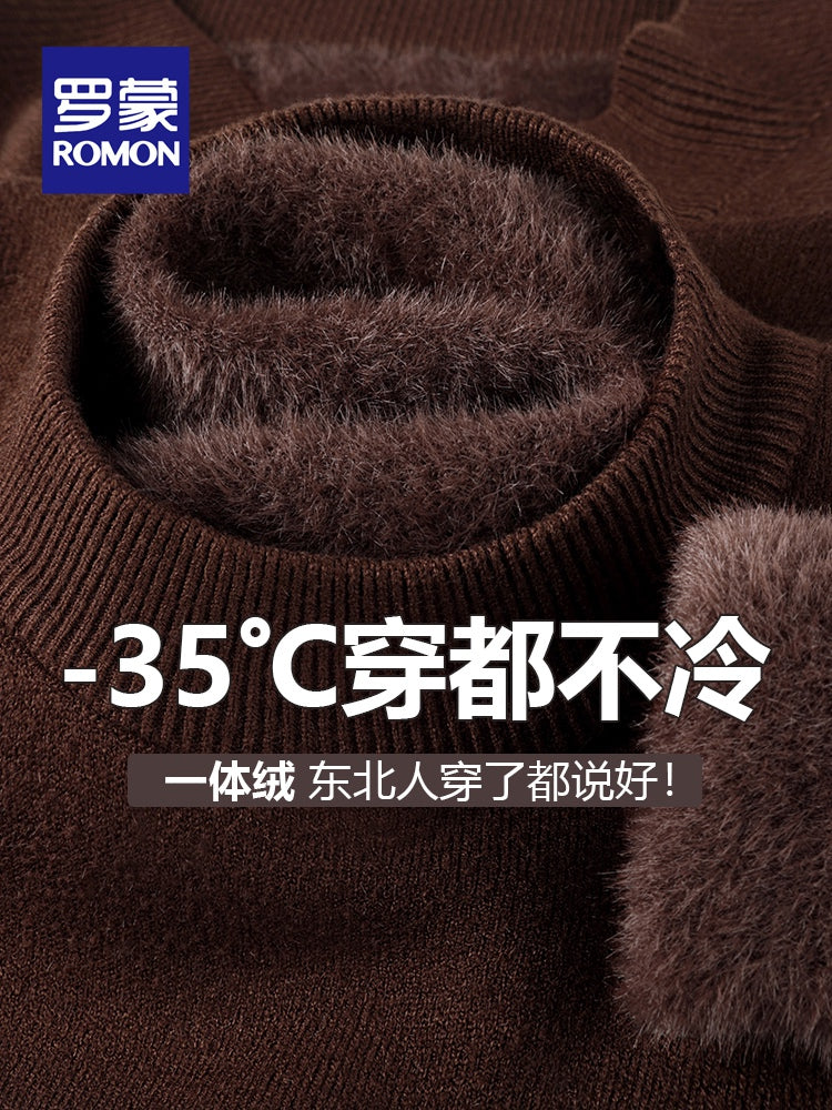 Romon tərəfindən hazırlanmış 2025-ci il Yeni Qış Kişilər üçün Yüksək Yaxalı Trikotaj İsti Əsaslı Sviter, Yun Astarlı
