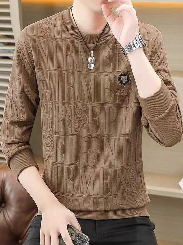 Kişi üçün uzunqol futbolka, boş dairəvi yaxalı sviter, dəbli jakkardlı çoxfunksiyalı futbolka, əsas qat.