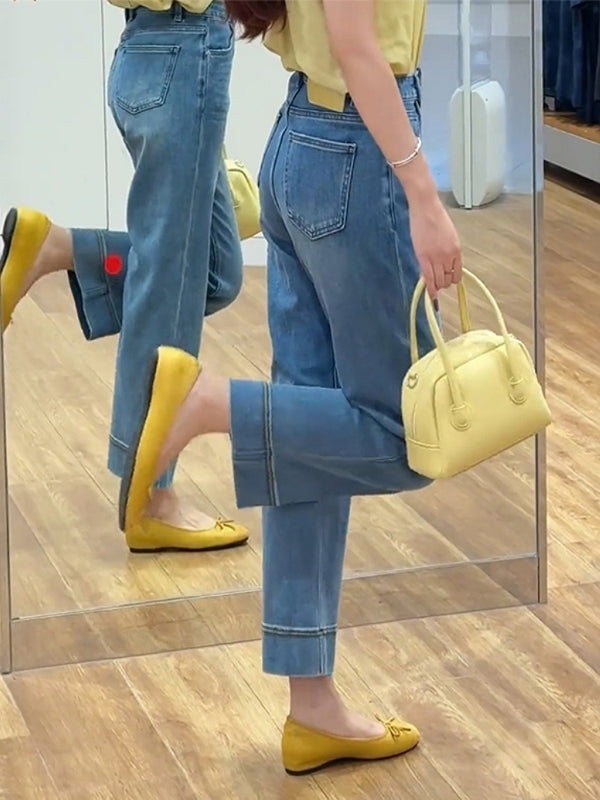 Qadınlar üçün şık və çoxfunksiyalı qısa düzbucaqlı cins şalvar, yeni 2026-cı ilin yay modası, böyük ölçülü, əyri bədən quruluşlu qadınlar üçün incəldən yüksək belli enli şalvar.