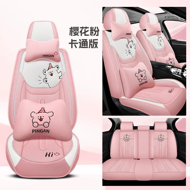 Avtomobil oturacağı yastıqları, qış kətan oturacaq üzləri, bütün mövsümlər üçün, tam örtüklü pambıq və kətan parça oturacaq yastıqları, cizgi filmi mövzulu oturacaq üzləri.