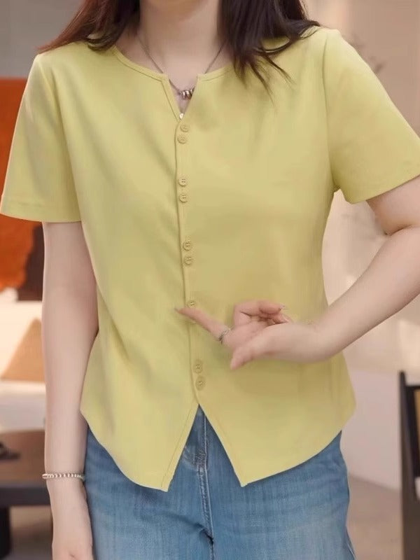 Böyük ölçülü, təmiz pambıq dizaynlı, qadınlar üçün qısaqol köynək, yay, arıqlama üçün, geniş, dəbli və gənclik üçün.