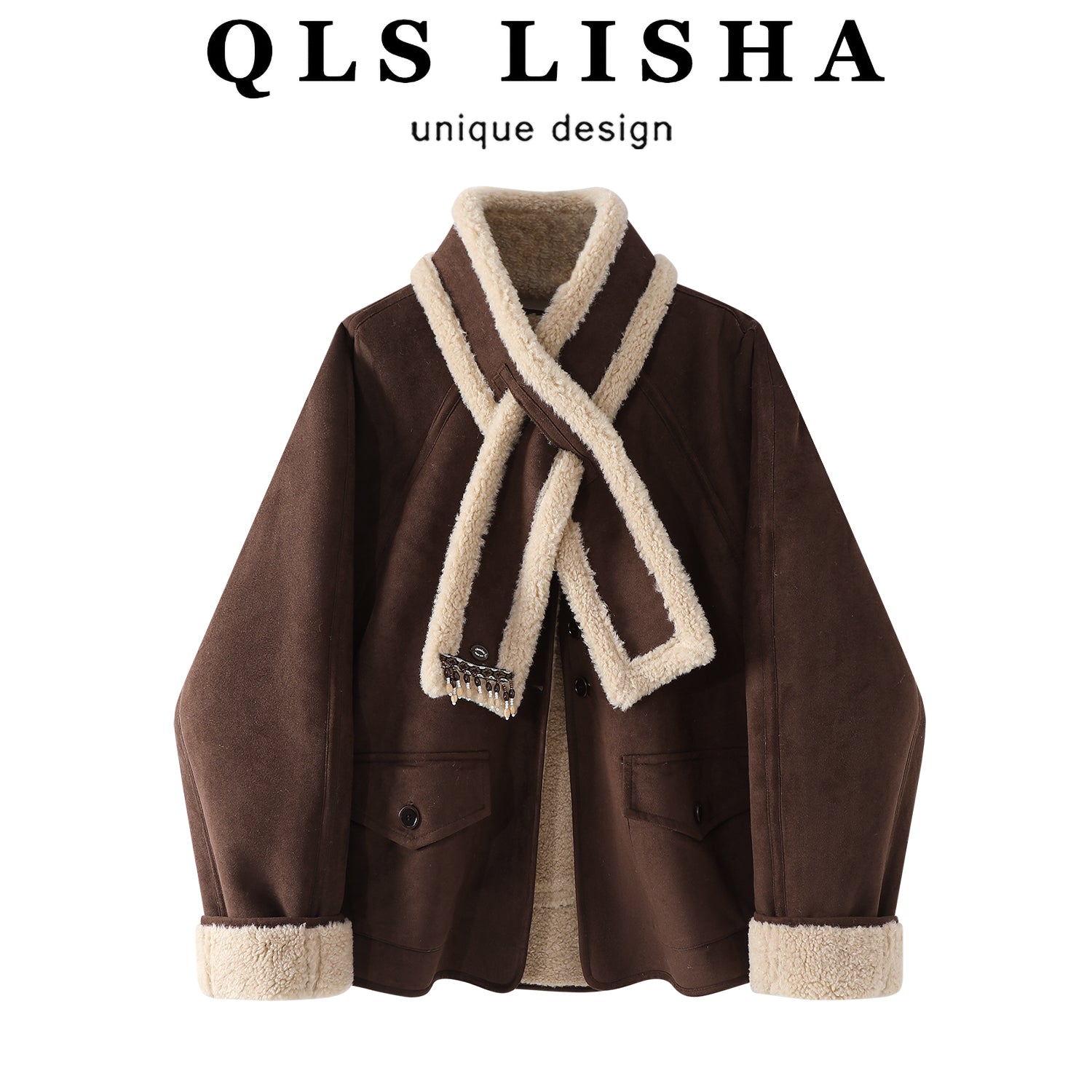 Chorlisa İsti Quzu Yunlu Dəri Gödəkçə Qadın Qış Yun Astarlı Qalın Gödəkçə Boş Motosiklet Zamşa Üst