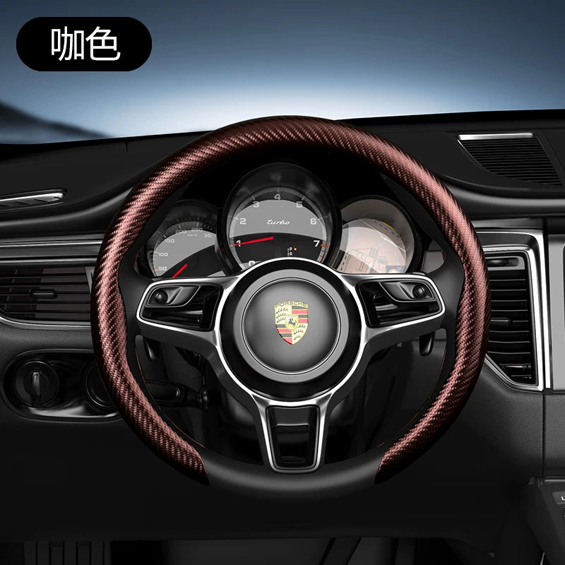Car steering wheel cover, wood grain protective cover, anti-slip, ultra-thin, universal for all seasons, card-style carbon fiber texture, high quality.