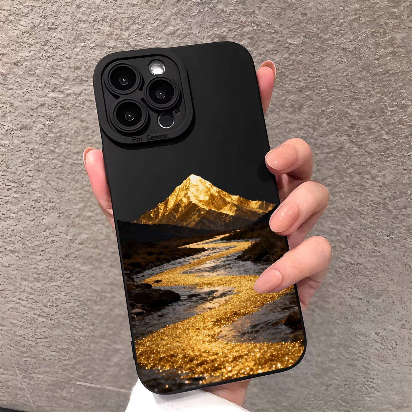 Qara qızıl enerji axını suyu iPhone17pro güzgü 16promax sadə 15Pro Apple 14 mobil telefon qutusu xsmax makiyaj 13 fortune 12 cüt 7 dağ zirvəsi 8plus yaradıcı x üçün uyğun qızıl çıxarır