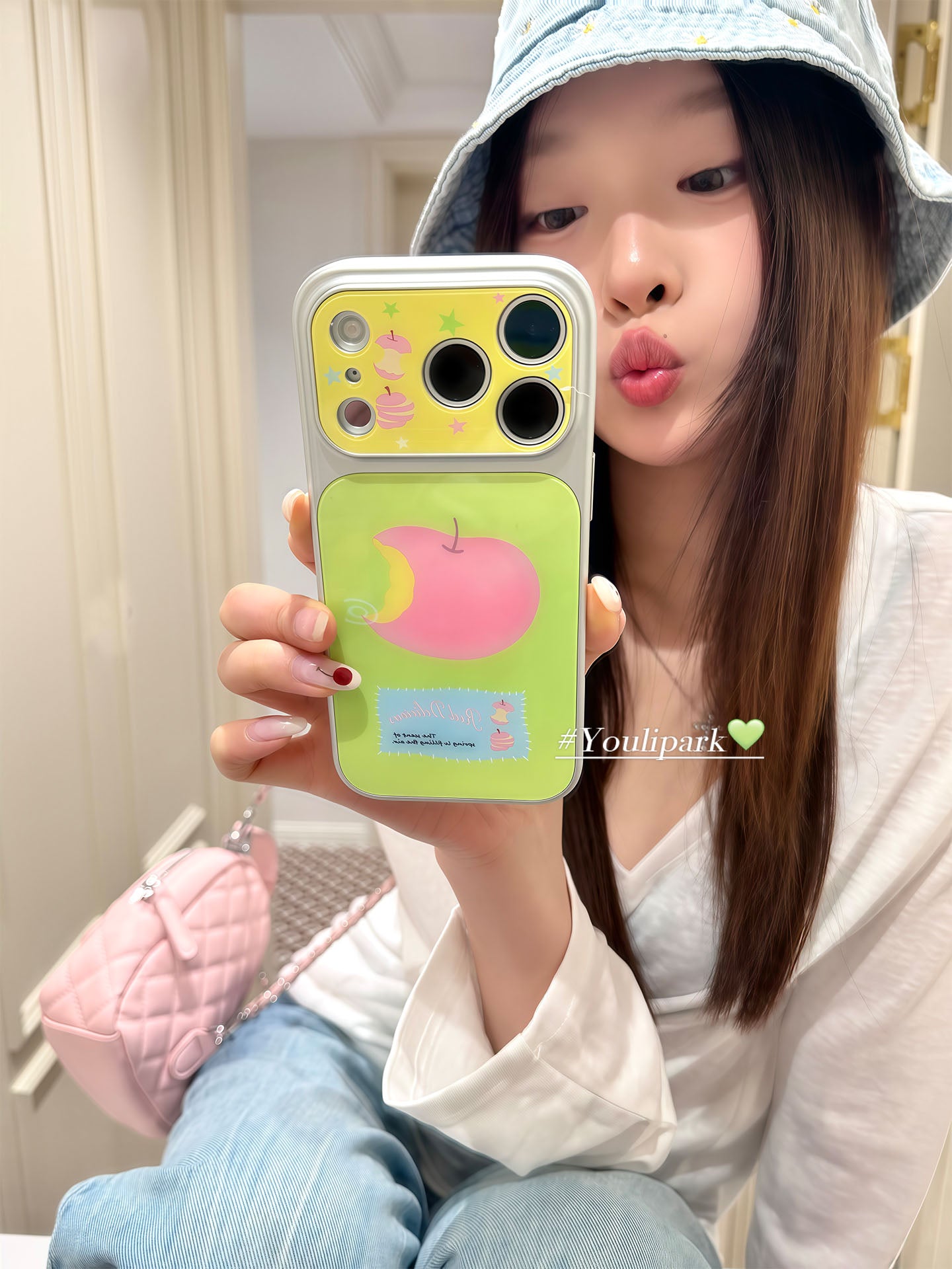 Yuri Park ins Koreya Bahar Əhəng Kontrast Rəng Çəhrayı Apple İllüstrasiyası 17 17pro Apple 17ProMax mobil telefon qutusu iPhone16 hər şey daxil 14 yeni 16Promax qoruyucu örtük 13