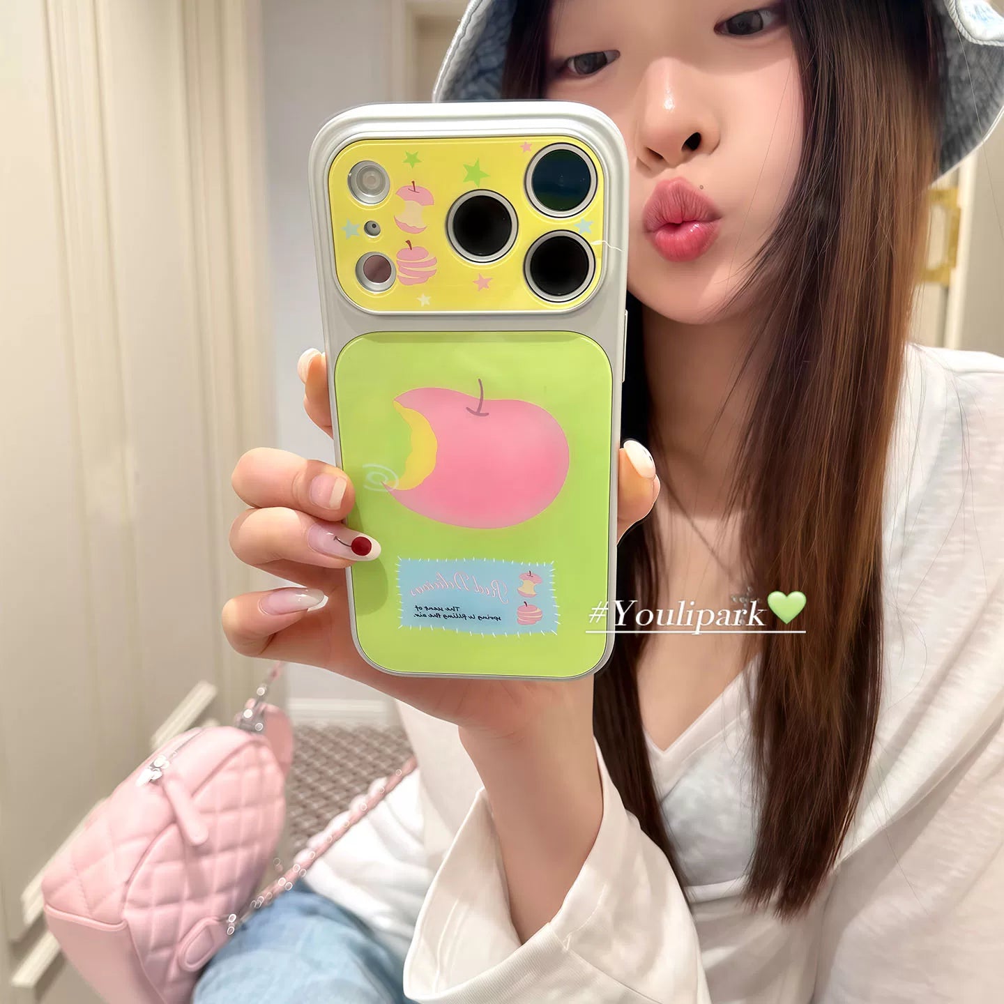 Yuri Park ins Koreya Bahar Əhəng Kontrast Rəng Çəhrayı Apple İllüstrasiyası 17 17pro Apple 17ProMax mobil telefon qutusu iPhone16 hər şey daxil 14 yeni 16Promax qoruyucu örtük 13