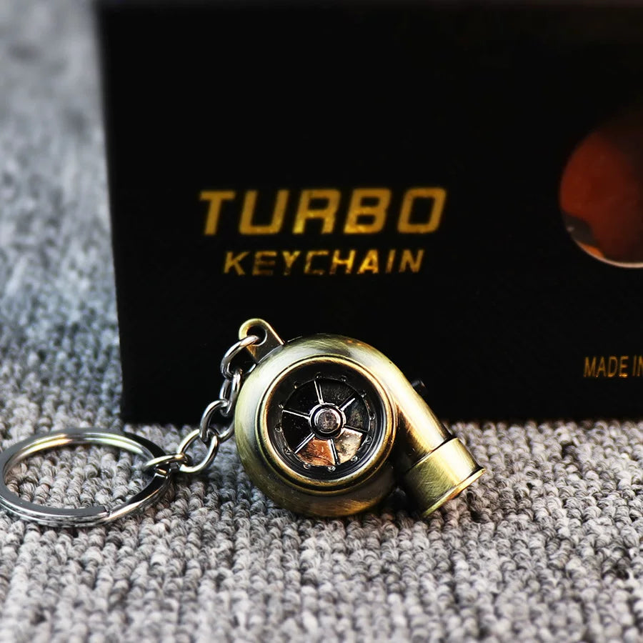 Audible TURBO car key ring, electric LED lights, turbine blade rotating key with pendant, creative decoration.