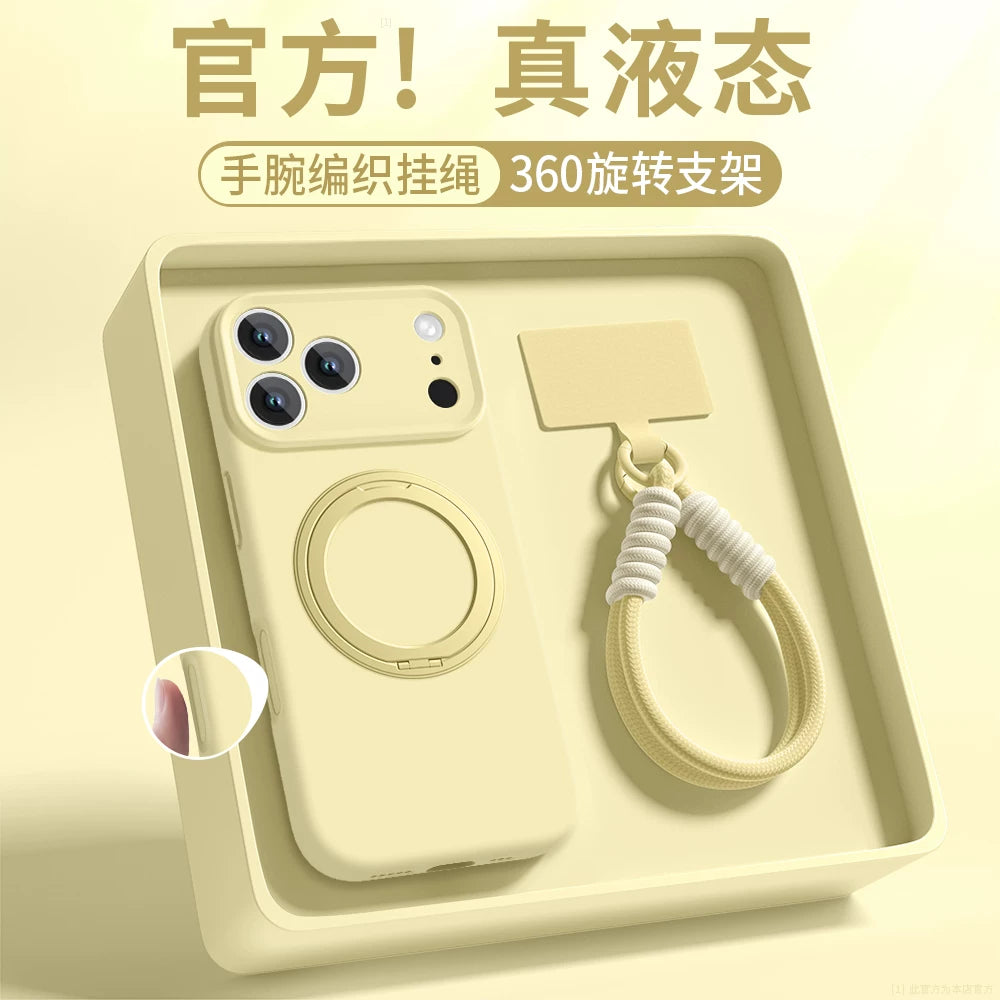 【360° Fırlanan Stend】Apple iPhone 17 Pro Max və iPhone 16 Pro üçün uyğundur, maye silikon korpuslu, yeni stil, sadə, bütöv rəng, cüt stil, yumşaq və hamar, düşməyə davamlı qoruyucu korpus.