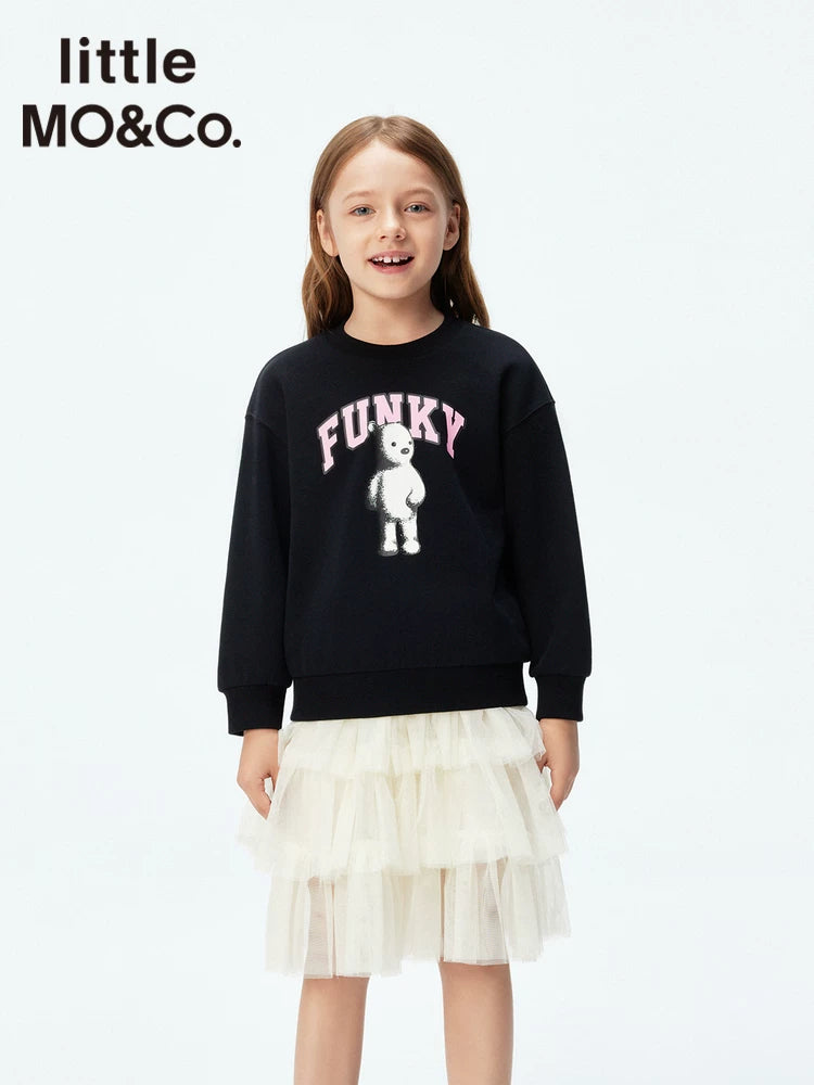 Little Moco uşaq geyimləri, yaz və payız qızlar üçün dairəvi yaxalı sviter, naxışlı sviter, uşaq topu.