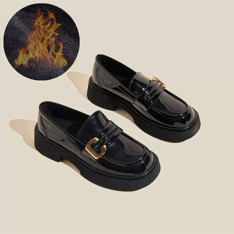 Qadın loferləri, Britaniya üslubunda, 2025-ci ilin yeni payız/qış üslubunda, flis astarlı, JK üslubunda, ətəklərlə uyğunlaşmaq üçün idealdır, çoxfunksiyalı qalın dabanlı qadın ayaqqabıları.