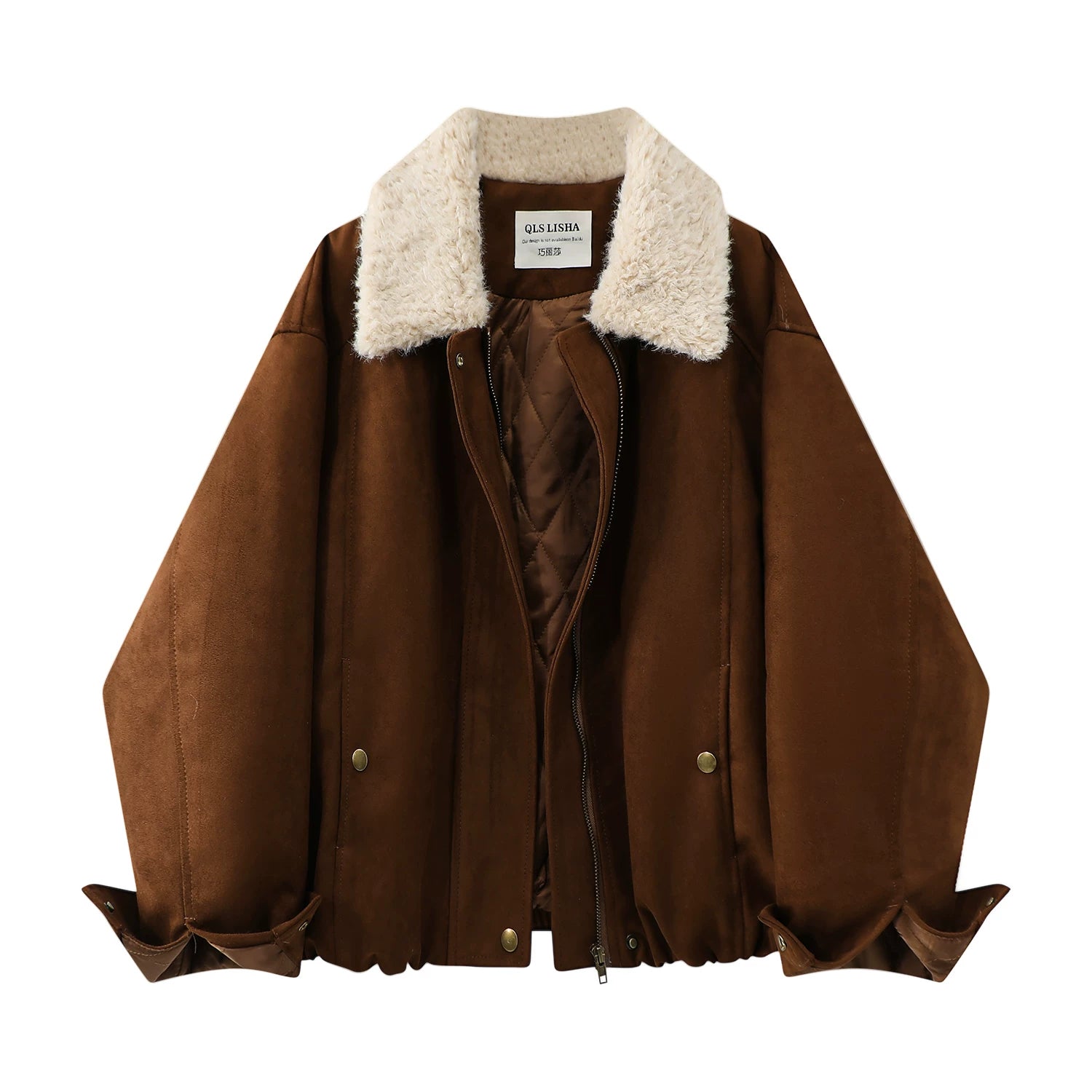 Cholisa Maillard Qadınlar üçün Sırınmış Gödəkçə, 2025 Yeni Payız və Qış Modeli, Xəz Yaxalıqlı Patchwork Motosiklet Gödəkçəsi, Qalınlaşmış