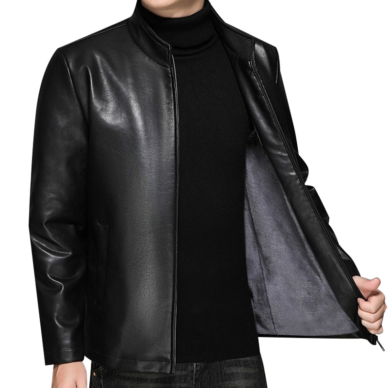 2024 Payız/Qış Yeni Kişilər üçün Yaxalıqlı İşgüzar Gündəlik PU Dəri Gödəkçə, Yun Astarlı və Qalınlaşdırılmış Motosiklet Gödəkçəsi