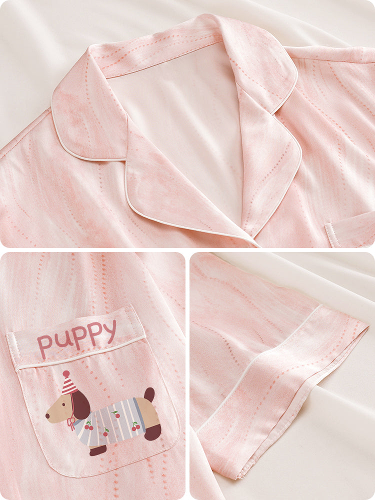 Yay Buz İpək Cüt Pijama Qadın Cizgi Film Dachshund 2026 Yeni Stil Bir Kişi və Bir Qadın Ev Geyimi İncə Stil Çöldə Geyinilə bilər