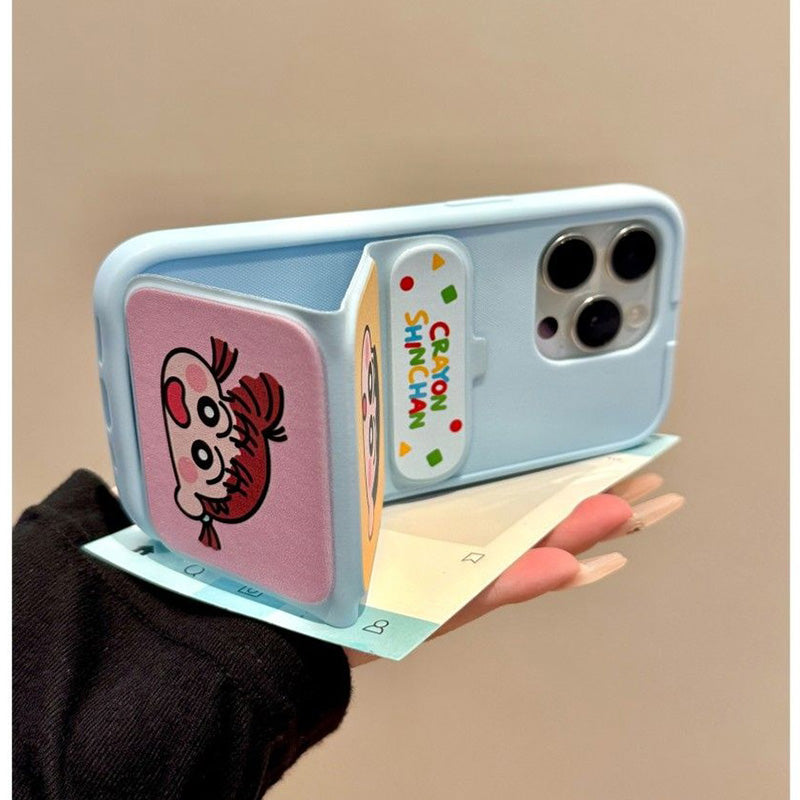 Cizgi filmi rəngli karandaş Shin-chan Apple Xiaomi 17Promax mobil telefon qutusu iPhone16Pro üçün uyğundur maqnit flip dəri tutucu 15/14/13/12/11 Huawei MATE70/p60/50 qoruyucu örtük
