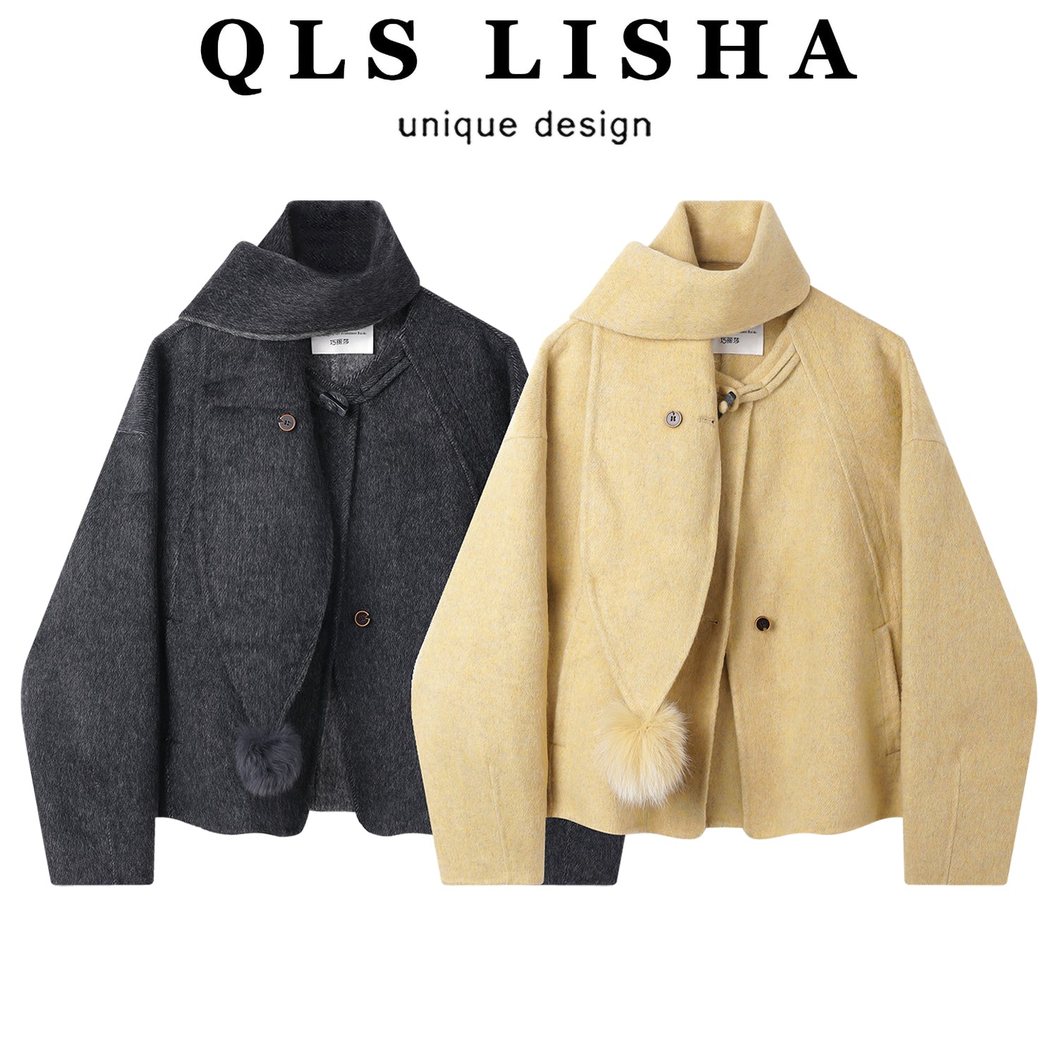 Cholisa-nın çox şirin qalın yun paltosu, zərif, şık və gənc sarı rəngli ikiüzlü yun top.