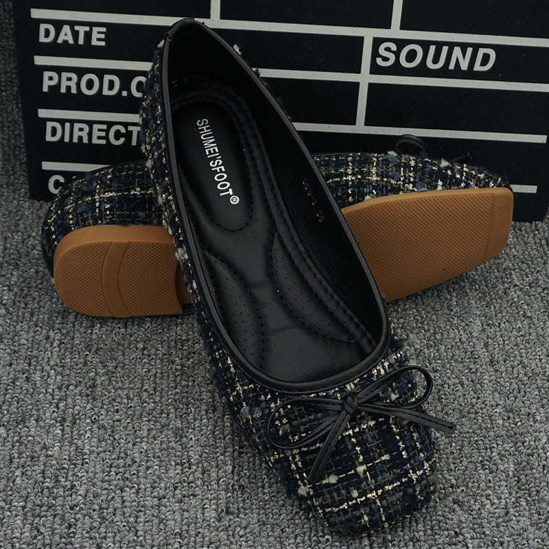 2024 Yaz/Payız Chanel üslubunda qadın ayaqqabıları, Yeni Gəliş, Qalstuklu, Çoxfunksiyalı Kvadrat Barmaqlıq, Düz Dabanlı, Gündəlik, Böyük Ölçülü, Hamar Ayaqqabılar