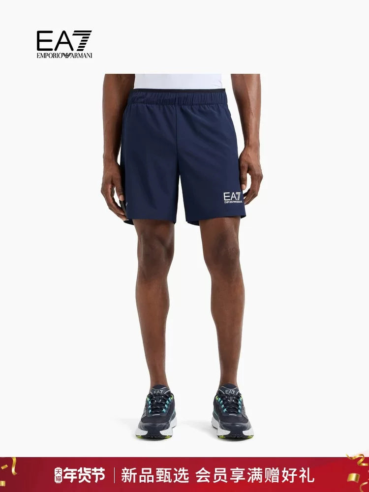 EMPORIO ARMANI EA7 Men's Loose Straight Leg Tennis Outdoor Fitness Shorts (Official)