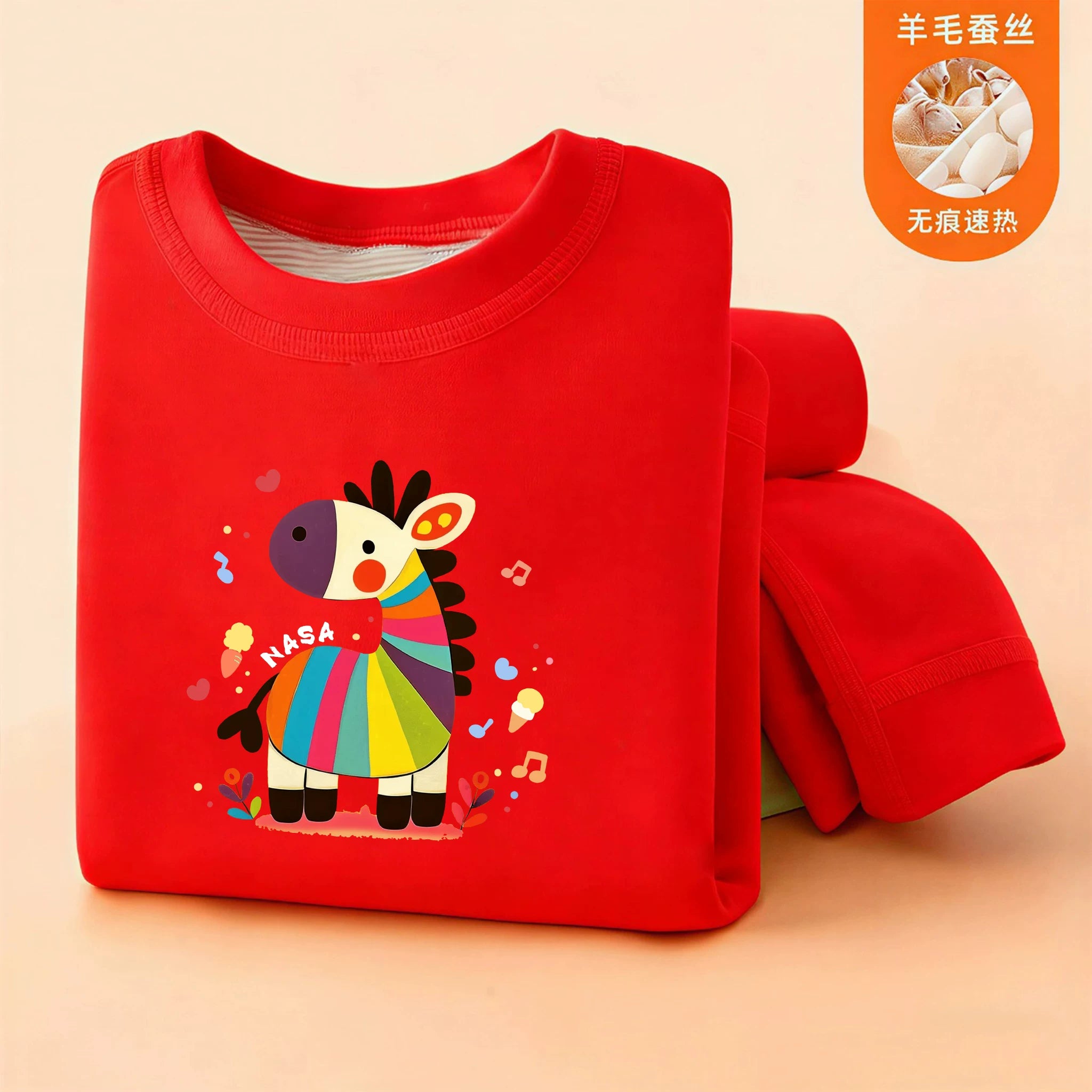 Uşaq termal alt paltarları dəsti, qırmızı, oğlanlar və qızlar üçün, 2026 At ili, ev geyimi, pijama.