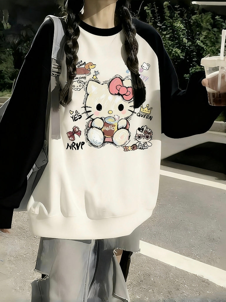 Qızlar üçün sviter, yeni yaz və payız model, dairəvi yaxalıq, geniş forma, rəng bloklayıcı, əsas qat, qış üçün flis astarlı köynək.