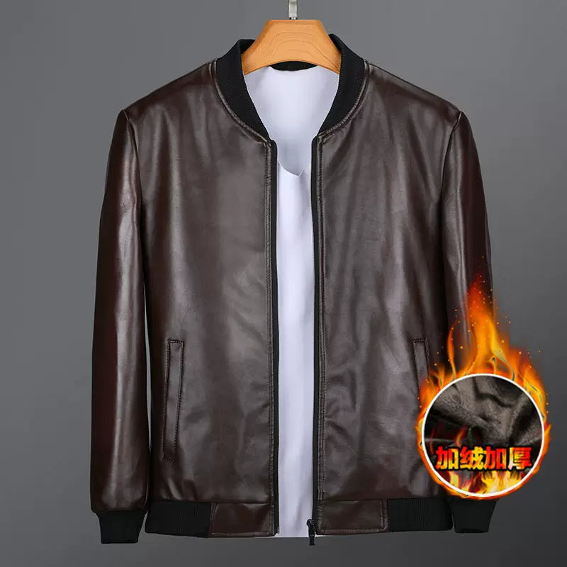 2024 Payız/Qış Yeni Kişilər üçün Yaxalıqlı İşgüzar Gündəlik PU Dəri Gödəkçə, Yun Astarlı və Qalınlaşdırılmış Motosiklet Gödəkçəsi