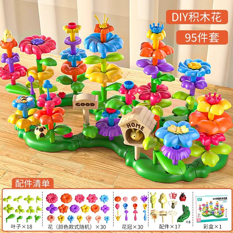 Qızlar üçün DIY Bağ Tikinti Blokları Çiçək Dəsti 3 Zəka İnkişaf Etdirmək üçün Çiçək 4 Uşaq Təhsil Oyuncağı 5 Uşaq Çiçək Aranjimanı Oyuncağı