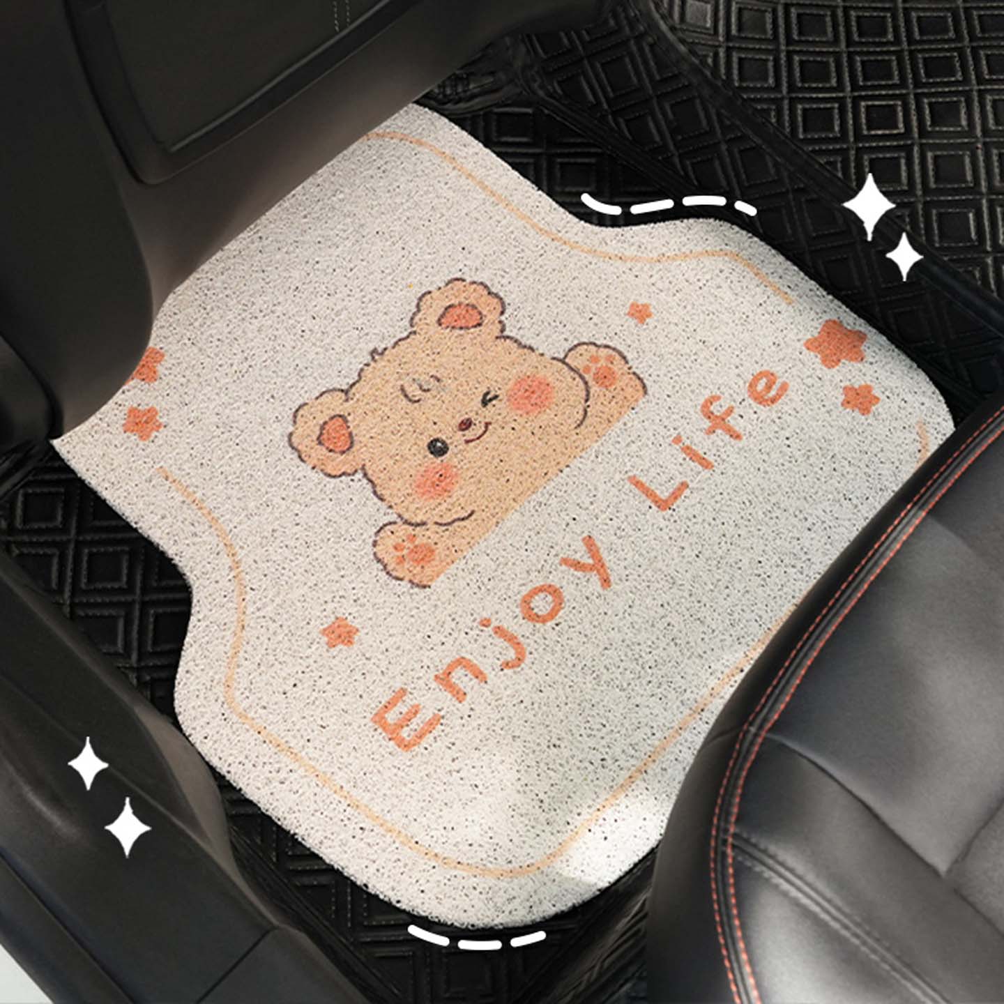 Puff Bear Car Floor Mats, Universal, Silk Loop, Stain Resistant, Wear Resistant, Waterproof, Easy to Clean, Cute Cartoon Style, Ideal for Women's Car Interiors