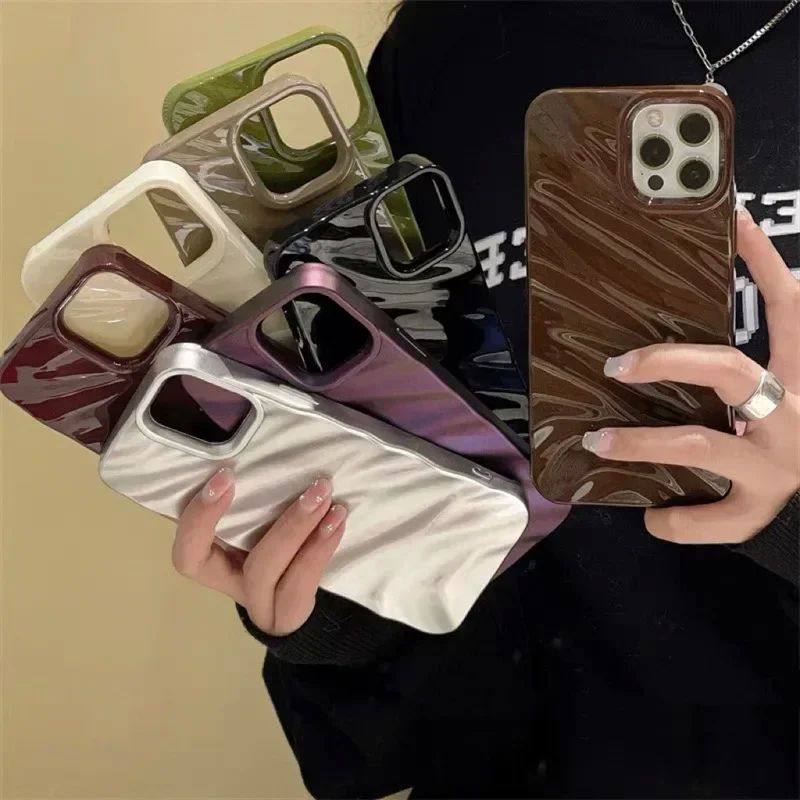 iPhone 15 14 Plus 13 11 üçün 6D İpək Naxışlı Dalğalı Telefon Çantası