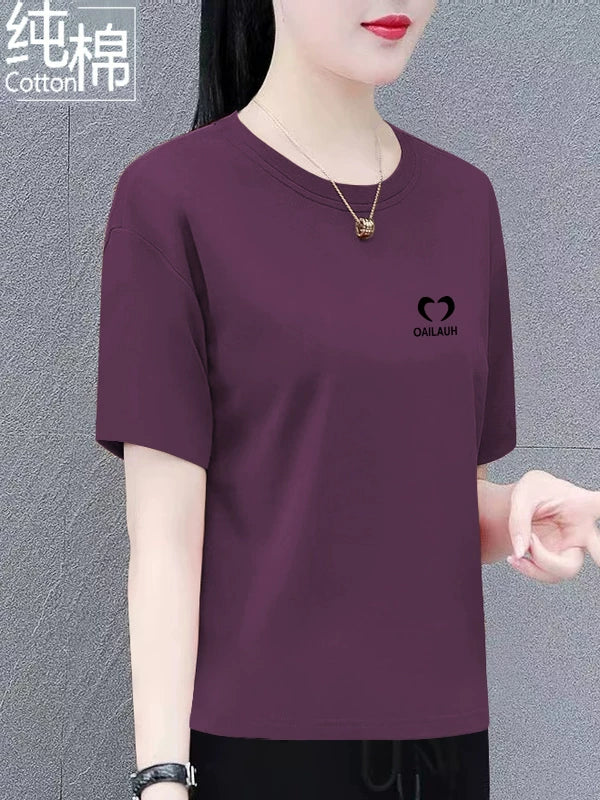 Qadınlar üçün təmiz pambıq qısaqol köynək yay yeni dəbli çox yönlü boş arıqlayan və böyük ölçülü qadın qarın örtən üst köynək - 3