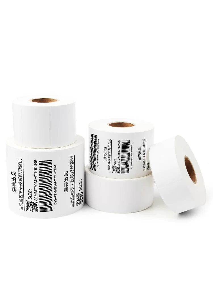 Üç davamlı istiliyə həssas öz-özünə yapışan etiket kağızı çap kağızı 80×40 100*100 8050 printer bir sıra etiket stiker suya və yağa davamlı poçt elektron forması e-poçt xəzinəsi yapışdırıla bilər boş kağız rulonu