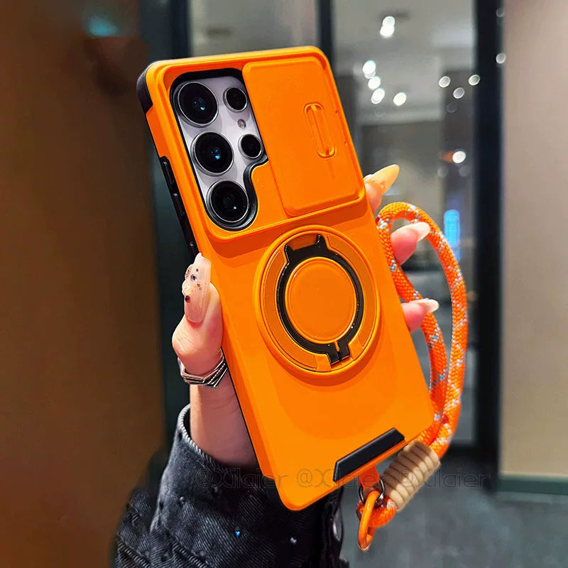 Samsung Galaxy S25 Ultra sürüşən linzalı telefon korpusu, S24 Plus maqnit dayağı, A17 yaradıcı dizaynı, S23 tam örtüklü linza, S20FE premium hiss, düşməyə davamlı yeni A56 modeli, qayışlı A55 ilə uyğun gəlir.