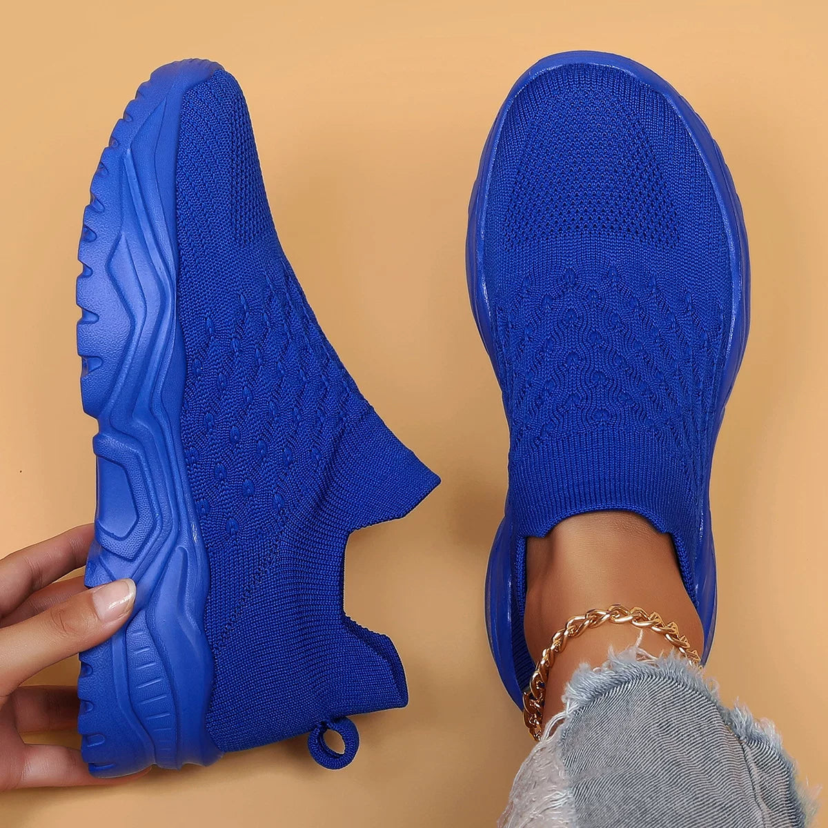 Böyük Ölçü İdman Qadın Ayaqqabıları Nəfəs ala bilən Fly-knit Corablar Şo