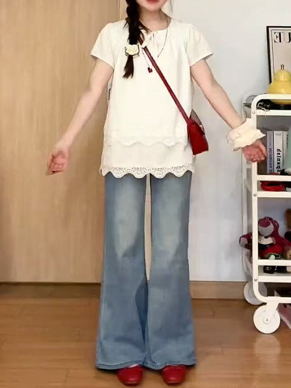 Böyük ölçülü, fransız üslubunda, içi boş, çoxqatlı krujeva bluza, 2026-cı ilin yayı, böyük ölçülü qadınlar üçün boş formalı, arıqladıcı və şık top.