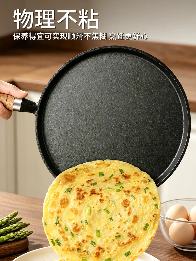 Qatılaşdırılmış çuqun tava məişət örtülməmiş pancake qabı əl ilə tutulan pancake yapışmayan tava pancake meyvə aləti