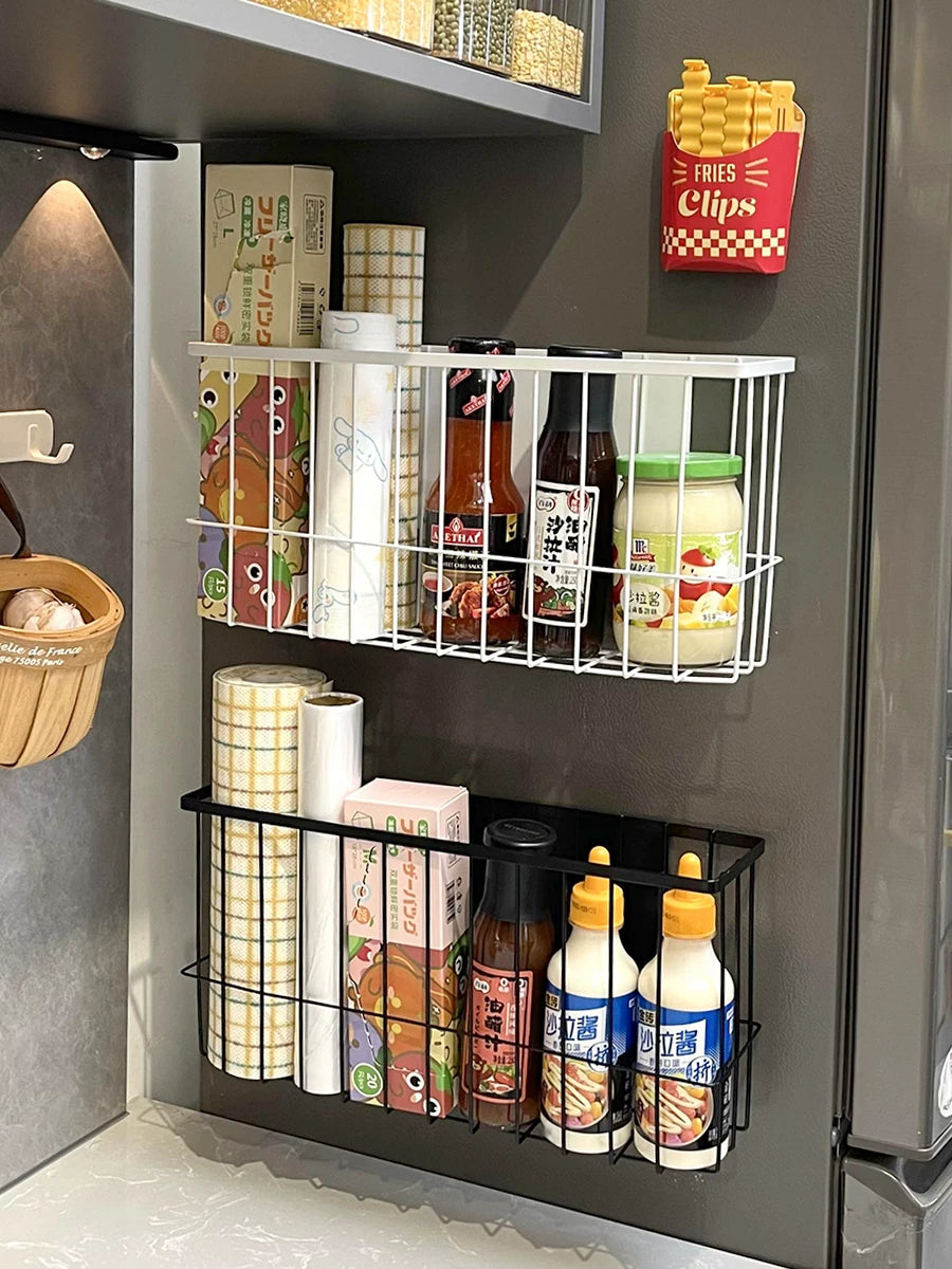 Soyuducu maqnit saxlama rafı yan saxlama artefaktı maqnit divara quraşdırılmış mətbəx saxlama rəfi Plastik sarğı saxlama rəfi