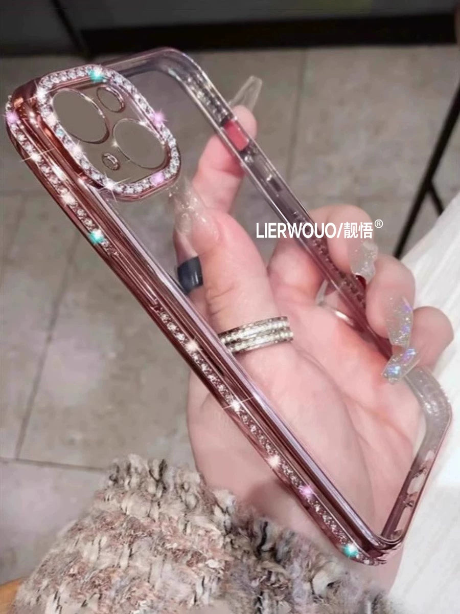 Apple 16 mobil telefon qutusu üçün uyğundur iphone17promax lüks rhinestone 13 yüksək səviyyəli mənada 11 şəffaf yumşaq qabıq 14 parıldayan linza filmi 12pro internet məşhur qadın modeli 13pro hər şey daxil silikon mobil telefon qutusu