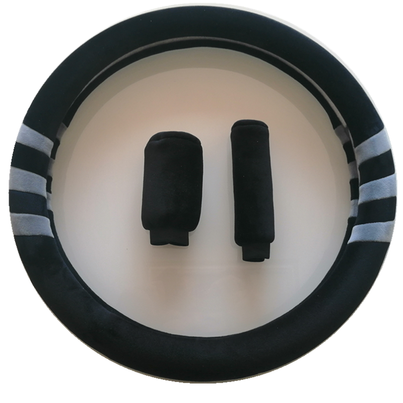 Car steering wheel cover, short plush, winter warm three-piece set, cute, unisex, D-shaped steering wheel cover