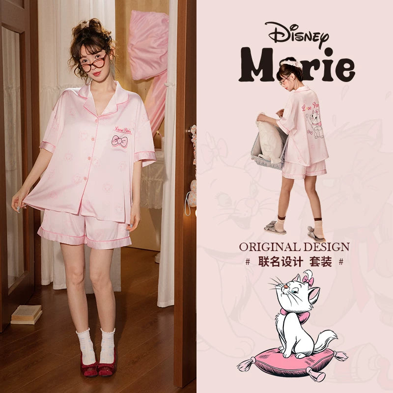 Gongdie [sərin tip] Disney Mary Cat cüt pijamaları qadınlar üçün yay buz ipək qısaqol kişi ev paltarları