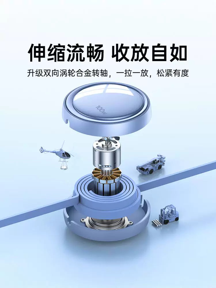 Avtomobil şarj cihazı, 100 Vt məlumat kabeli, super sürətli şarj, 3-ü 1-də geri çəkilə bilən kabel, Apple, Android və Type-C ilə uyğundur.